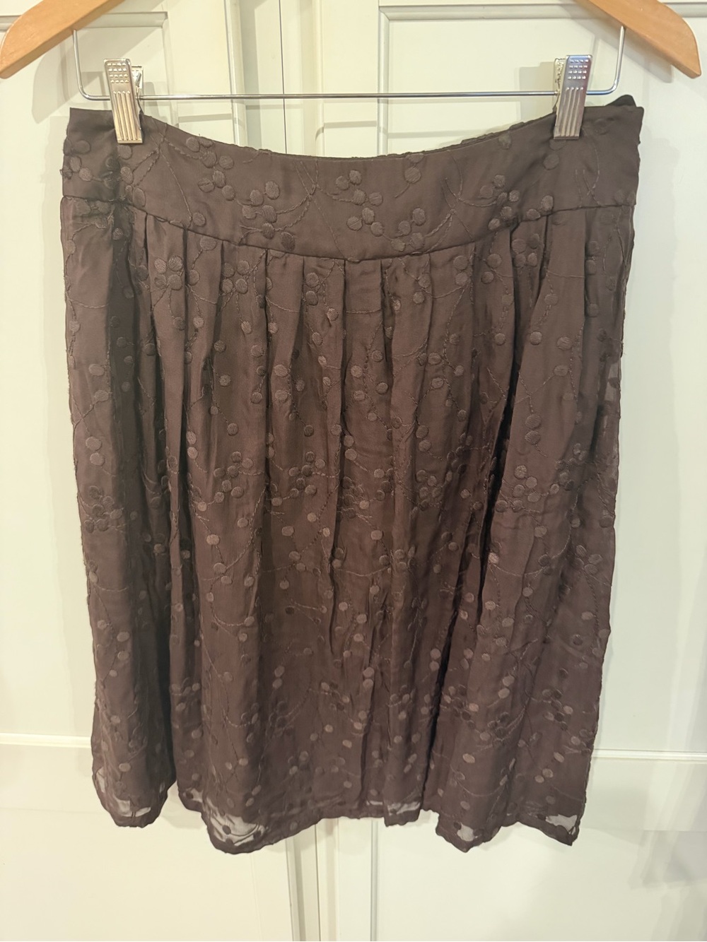 Talbots Brown Embroidered A-Line Midi Silk Skirt
